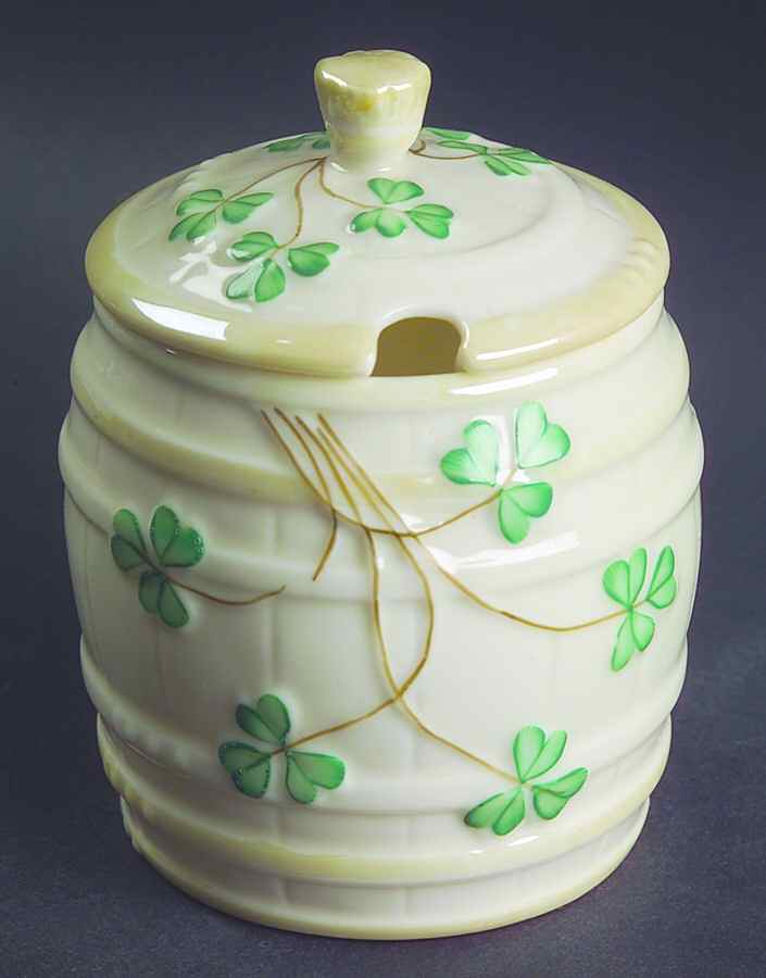 Shamrock (Older Black Backstamps) Marmalade & Lid by Belleek Pottery (Ireland)-1