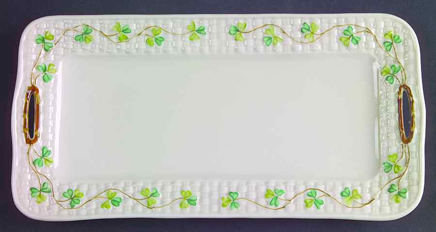 Shamrock (Older Black Backstamps) Small Sandwich Tray by Belleek Pottery (Ireland)-1