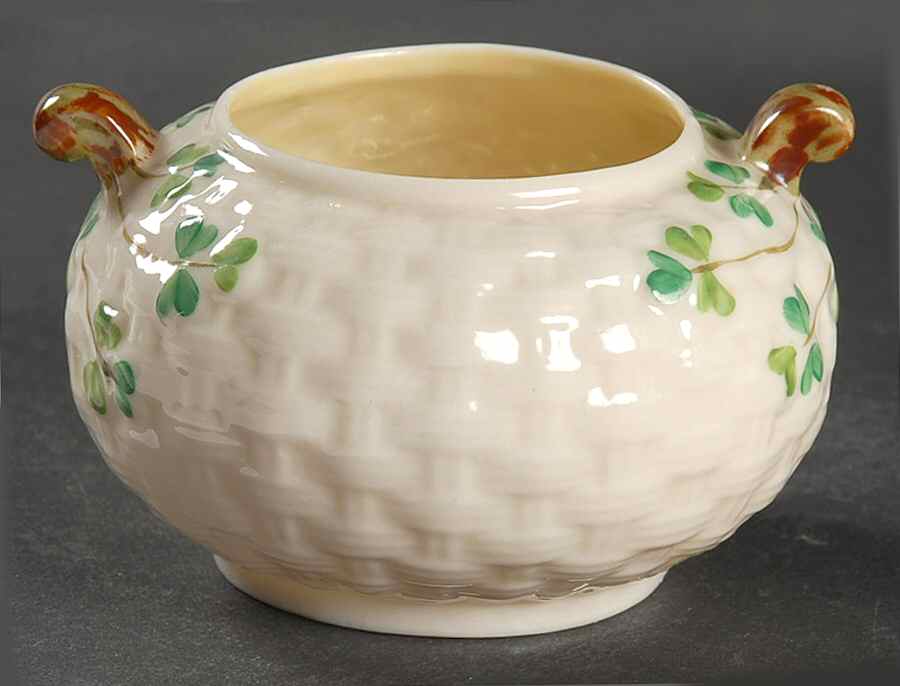 Shamrock (Older Black Backstamps) Mini Open Sugar Bowl by Belleek Pottery (Ireland)-1