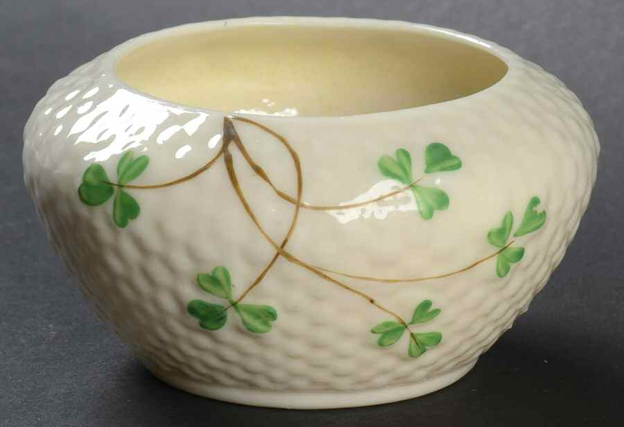 Shamrock (Older Black Backstamps) Mini Open Sugar Bowl by Belleek Pottery (Ireland)-1