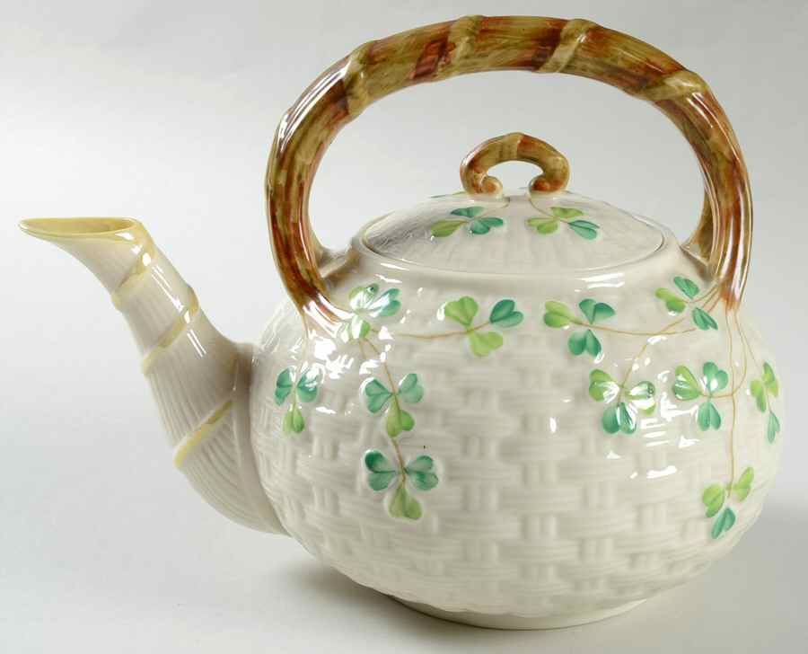 Shamrock (Older Black Backstamps) Teapot & Lid by Belleek Pottery (Ireland)-1