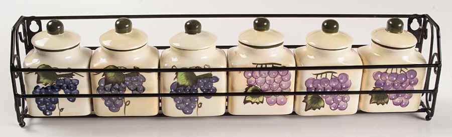 Grape Writing Collection Spice Jar Set with Metal Holder by Baum Brothers-1