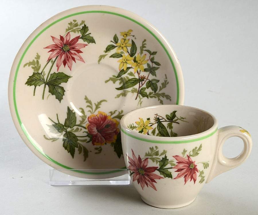 Flora of the South (Atlantic Coast Line) Flat Demitasse Cup & Saucer Set by Buffalo Pottery-1