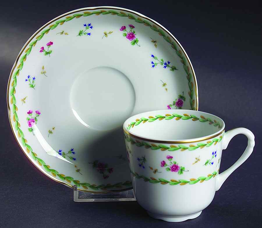 Artois Vert (Cluny) Flat Cup & Saucer Set by Bernardaud-1