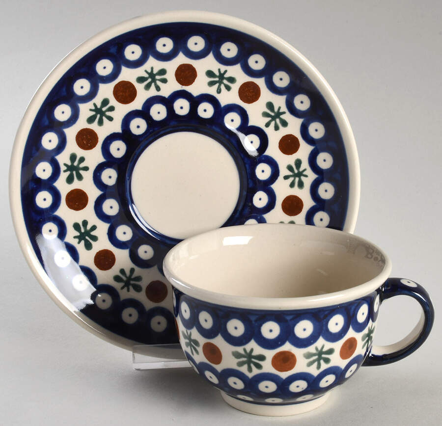 Nature Footed Cup & Saucer Set by BOLESLAWIEC-1