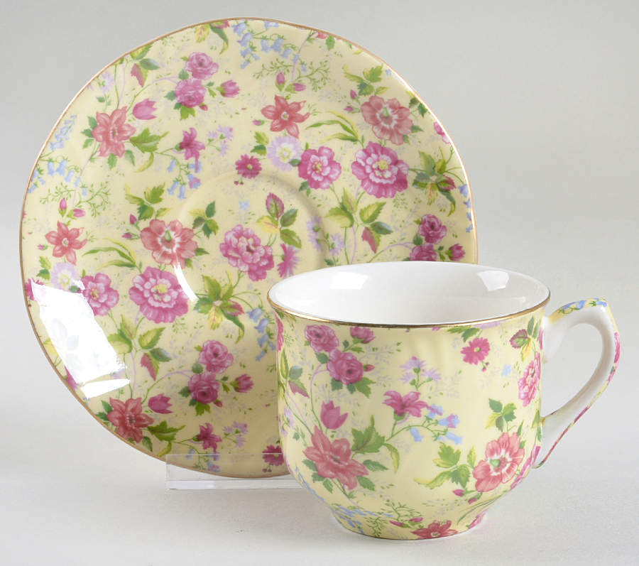 Charlotte Chintz (Scalloped) Flat Cup & Saucer Set by Baum Brothers-1