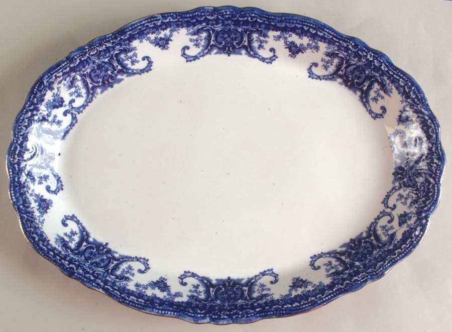 Bonrea-Blue 13" Oval Serving Platter by Buffalo Pottery-1