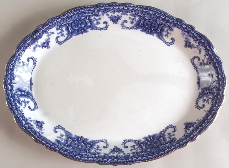 Bonrea-Blue 11" Oval Serving Platter by Buffalo Pottery-1