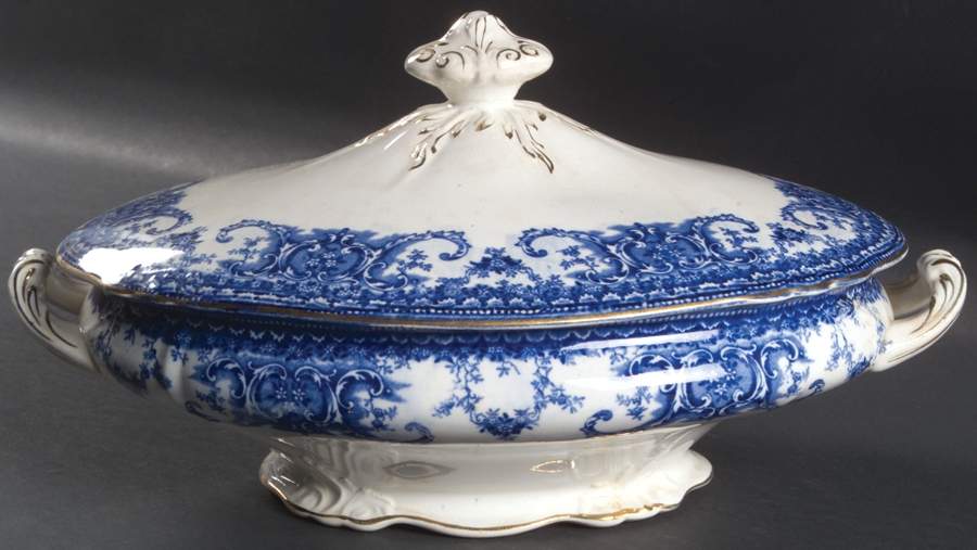 Bonrea-Blue Oval Covered Vegetable by Buffalo Pottery-1
