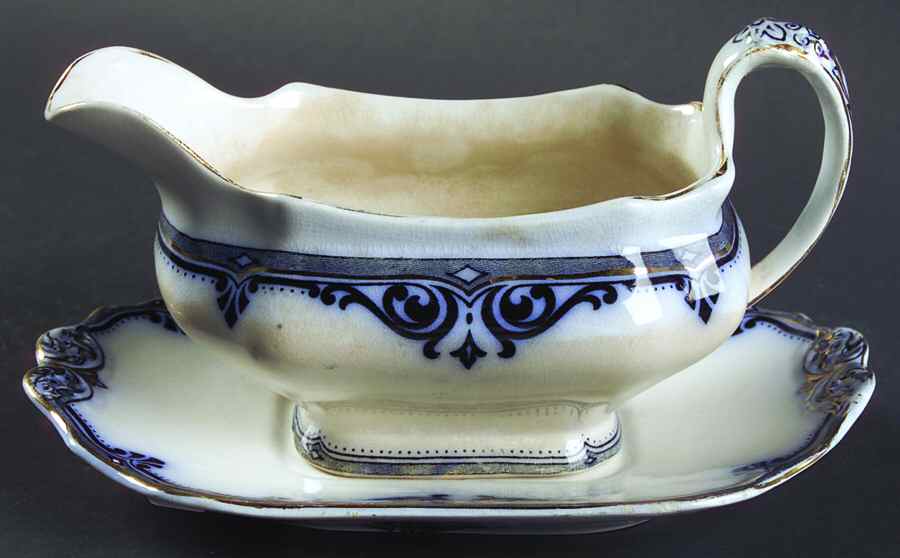 Oxford (Flow Blue) Gravy Boat & Underplate by Burgess & Leigh-1