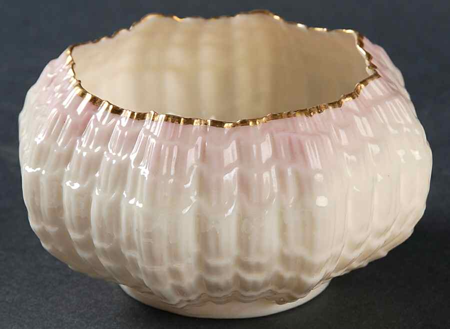 Tridacna Pink (Gold Trim) Mini Open Sugar Bowl by Belleek Pottery (Ireland)-1