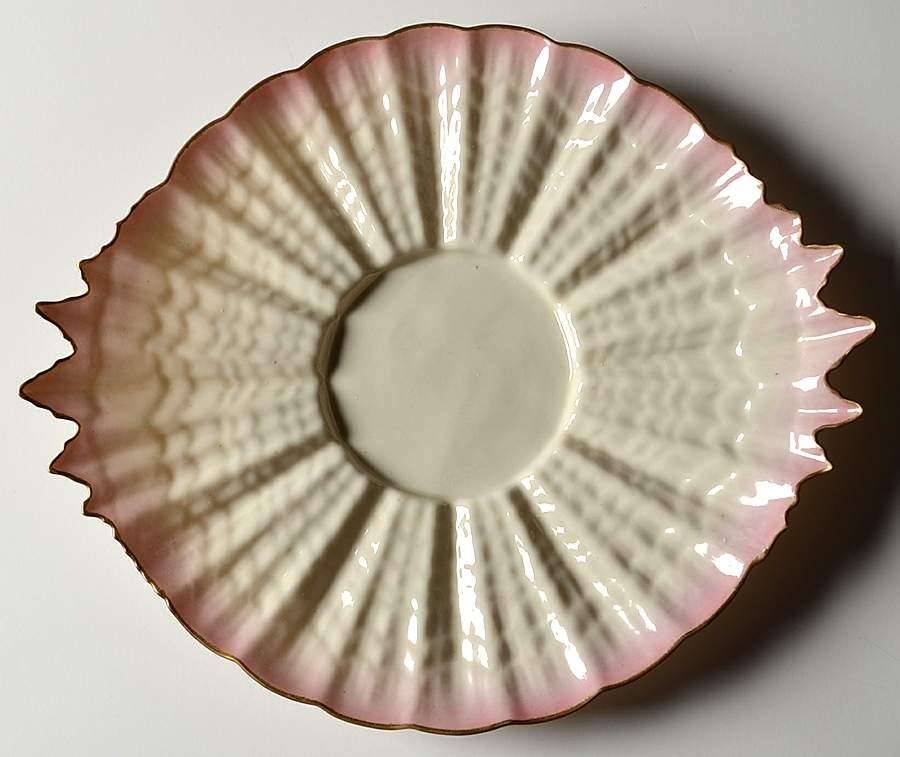 Tridacna Pink (Gold Trim) Handled Cake Plate by Belleek Pottery (Ireland)-1
