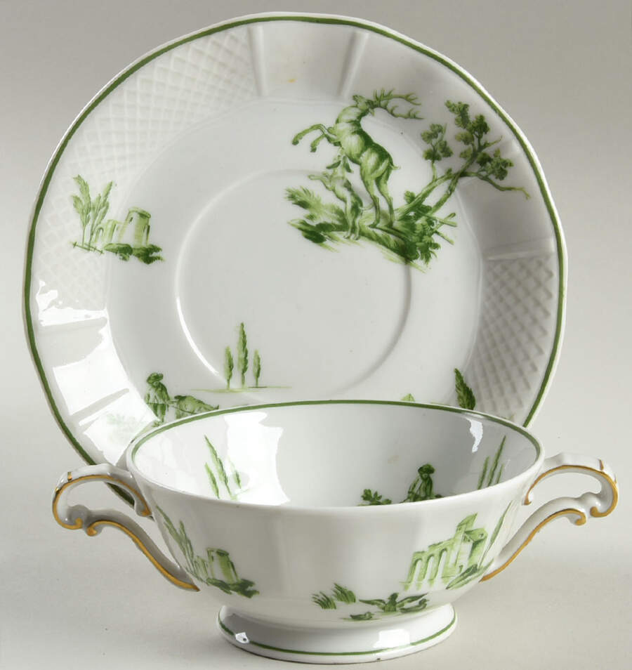 BER446 (Green) Footed Cream Soup Bowl & Saucer Set by Bernardaud-1