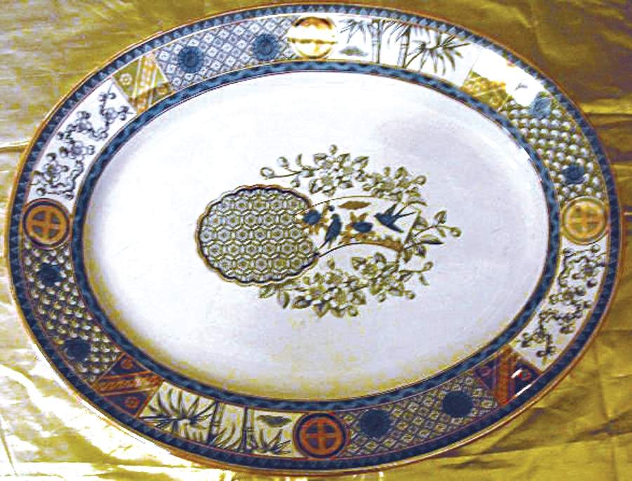 Satsuma (Blue Multicolor) 12" Oval Serving Platter by Bates Gildea & Walker-1