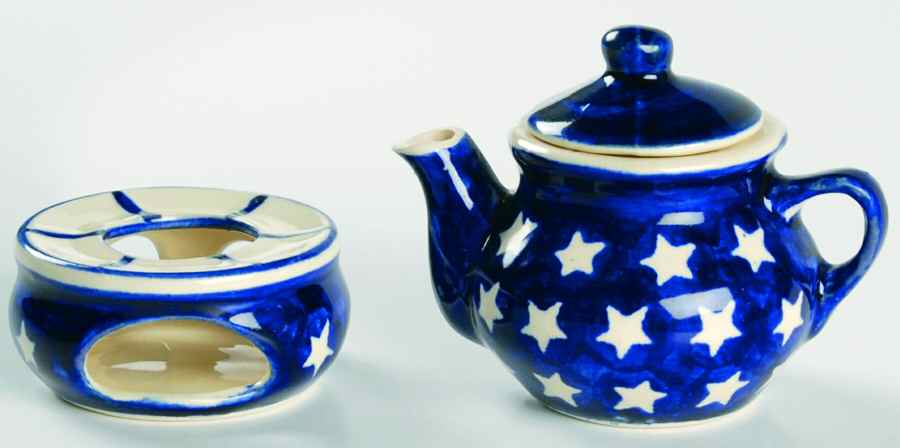 Stars Miniature Teapot W/Warmer Stand by BOLESLAWIEC-1