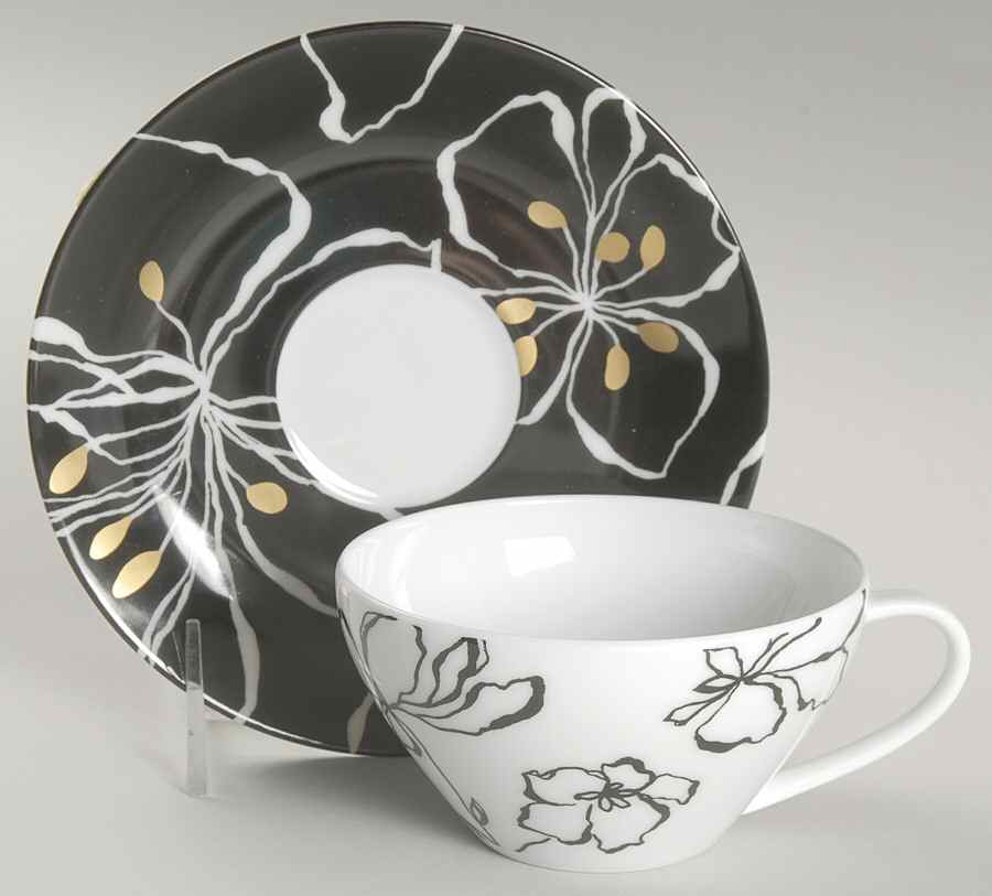 Black Gold Flat Cup & Saucer Set by Bernardaud-1