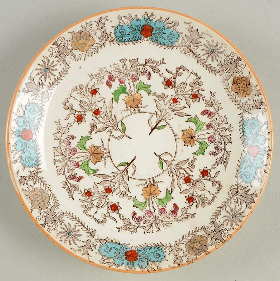 Lahore Brown (Tan Flowers) Saucer by T & R Boote-1