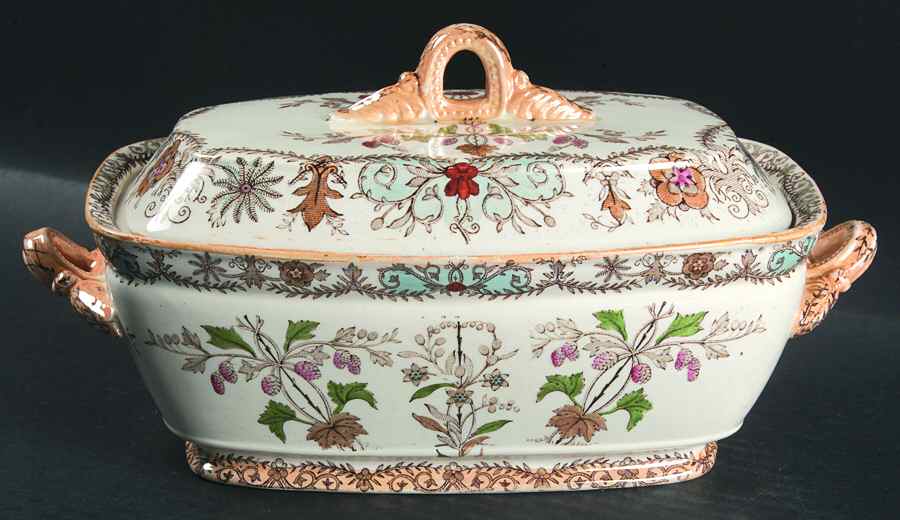 Lahore Brown (Tan Flowers) Rectangular Covered Vegetable by T & R Boote-1