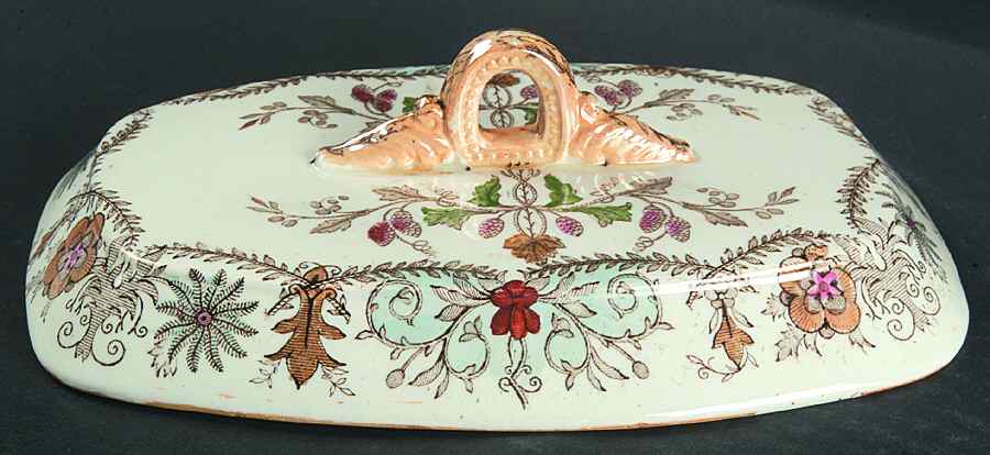 Lahore Brown (Tan Flowers) Lid for Rectangular Vegetable by T & R Boote-1