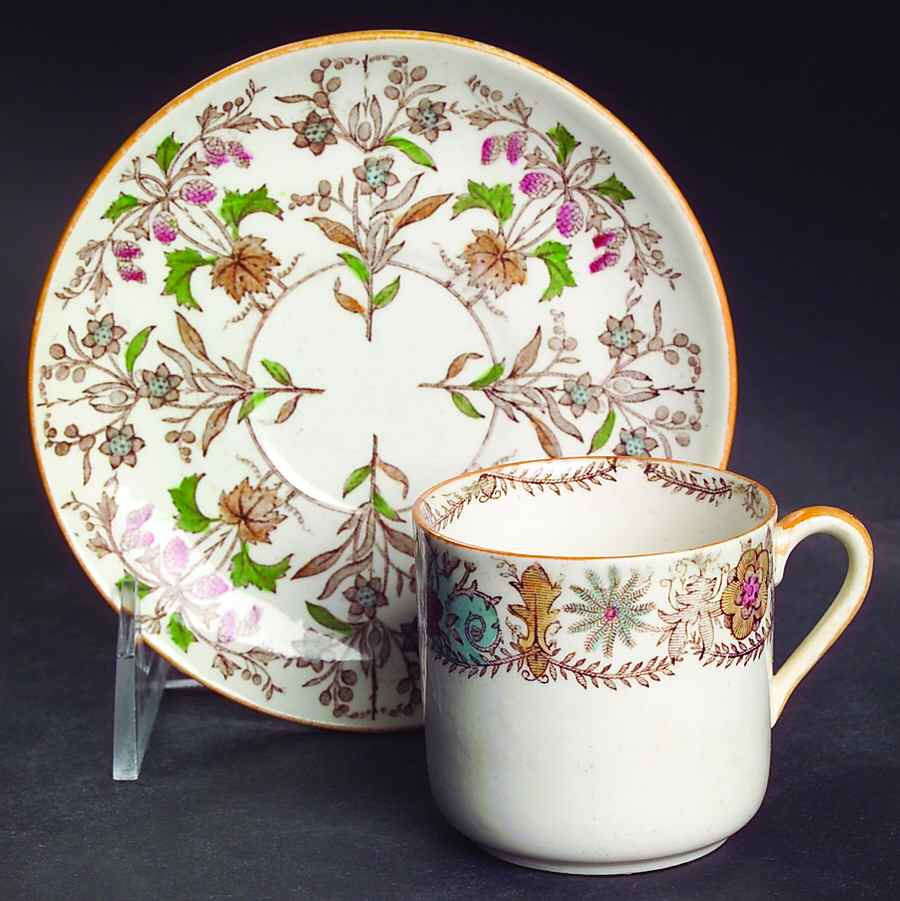 Lahore Brown (Tan Flowers) Flat Demitasse Cup & Saucer Set by T & R Boote-1