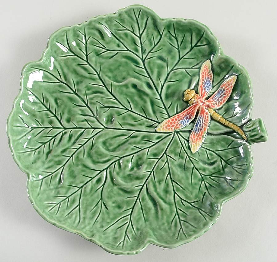 Dragonfly (Multicolor) 11" Leaf Shape Platter by Bordallo Pinheiro-1