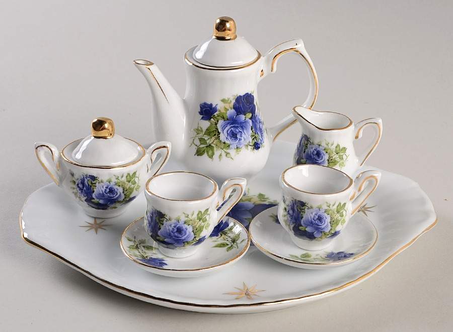 Blue Victorian Rose Collection (10 Piece) Miniature Tea Set by Baum Brothers-1