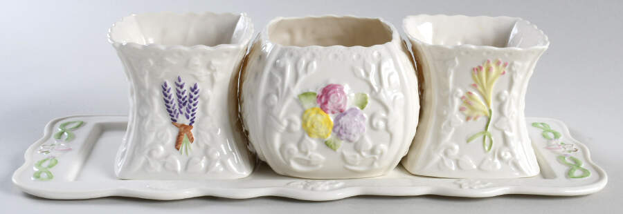 Archive Collection Claddagh Harmony Candleholder - Set of 3 & Tray by Belleek Pottery (Ireland)-1