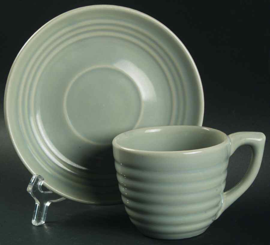 Ring Light Green (New, Circa 2000) Flat Cup & Saucer Set by Bauer-1