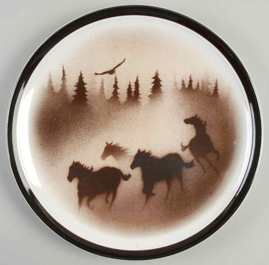 Wild Horses 12" Chop Plate (Round Platter) by Big Sky Carvers-1