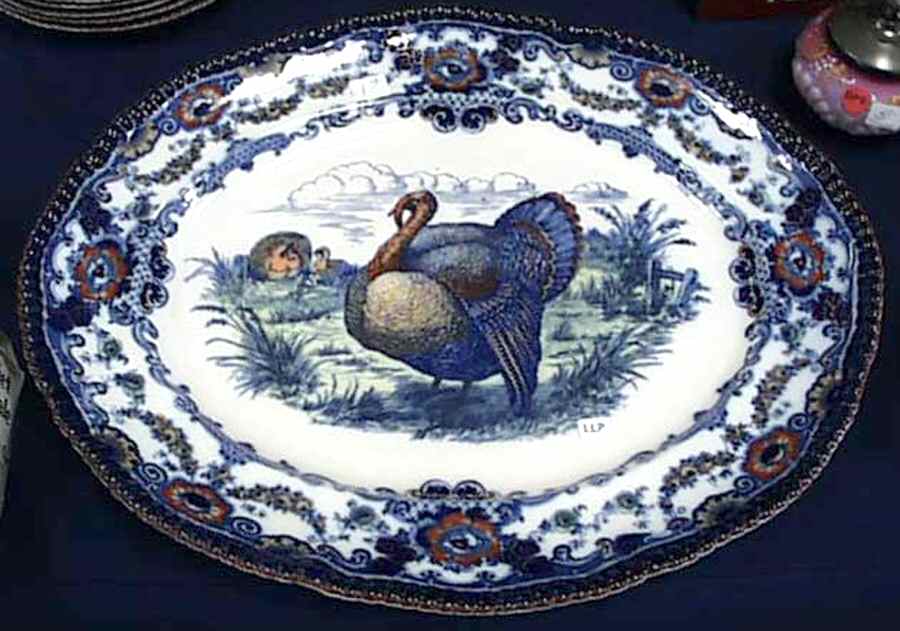 Lincoln Blue Multicolor 21" Oval Serving Platter by Bishop & Stonier-1