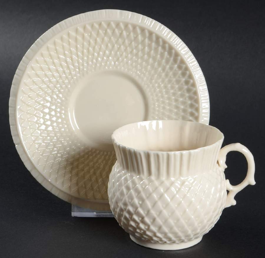 Thistle Cream Footed Cup & Saucer Set by Belleek Pottery (Ireland)-1