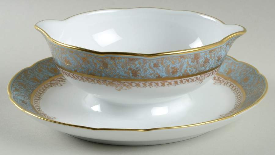 Eden Turquoise Gravy Boat with Attached Underplate by Bernardaud-1