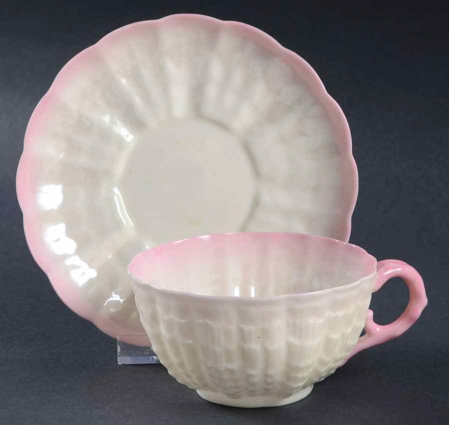 Tridacna Pink (No Trim) Flat Cup & Saucer Set by Belleek Pottery (Ireland)-1