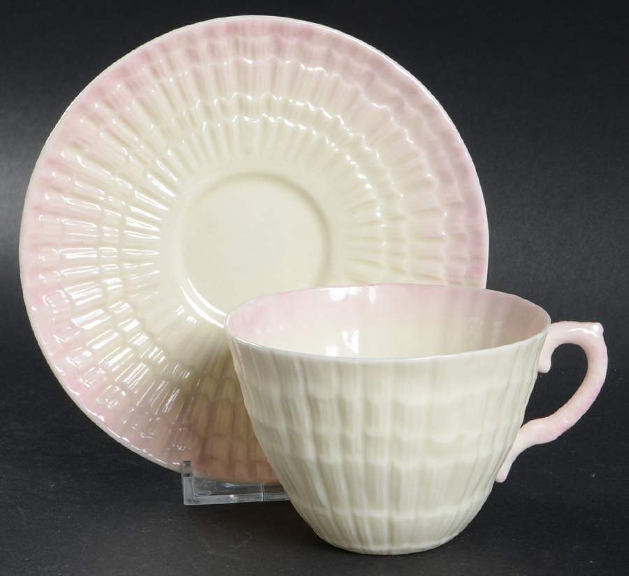 Limpet Pink (No Trim, Smooth) Flat Cup & Saucer Set by Belleek Pottery (Ireland)-1