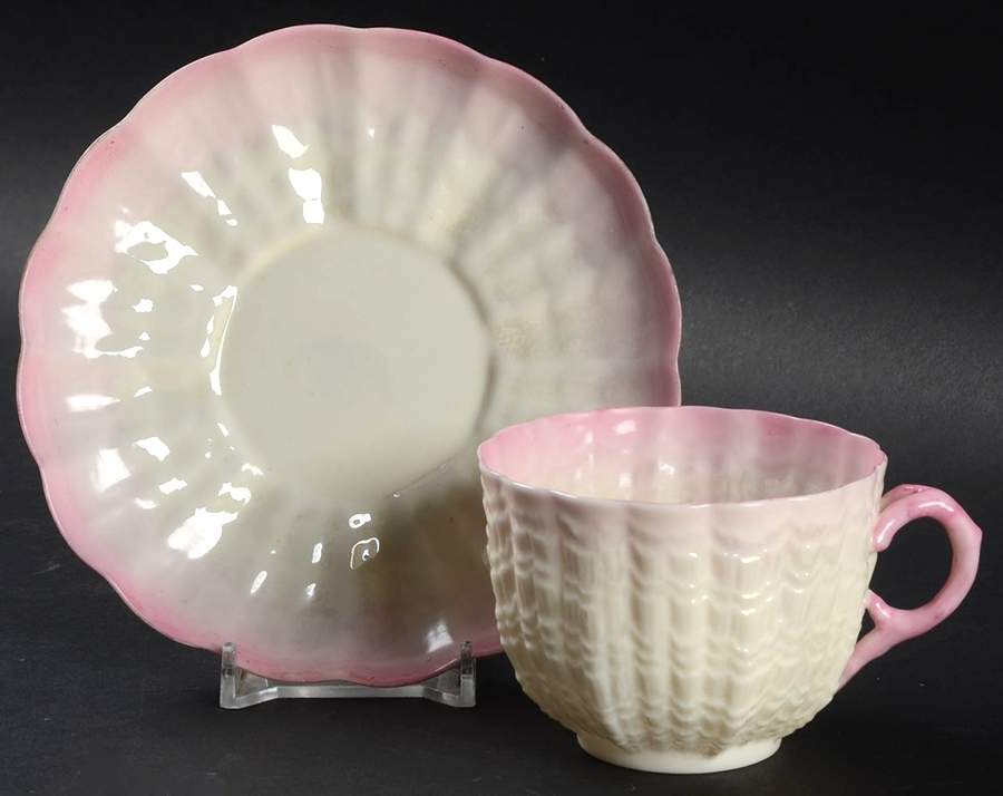 Tridacna Pink (No Trim) Flat Cup & Saucer Set by Belleek Pottery (Ireland)-1
