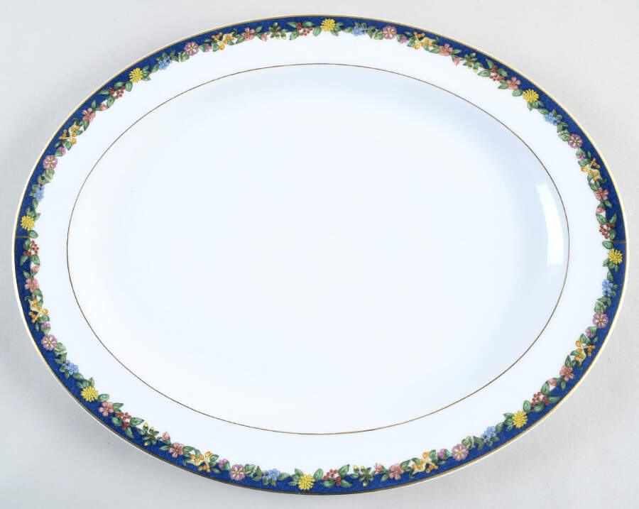 Fiorini (Gold Outlined Flowers) 15" Oval Serving Platter by Bernardaud-1