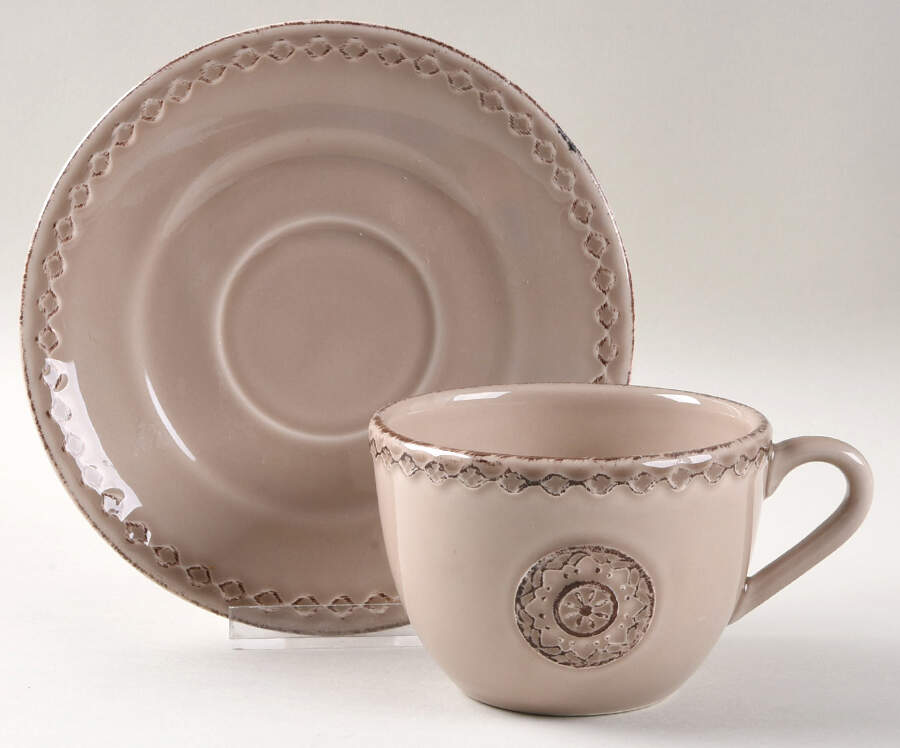 Lisbon Taupe Flat Cup & Saucer Set by Bombay-1