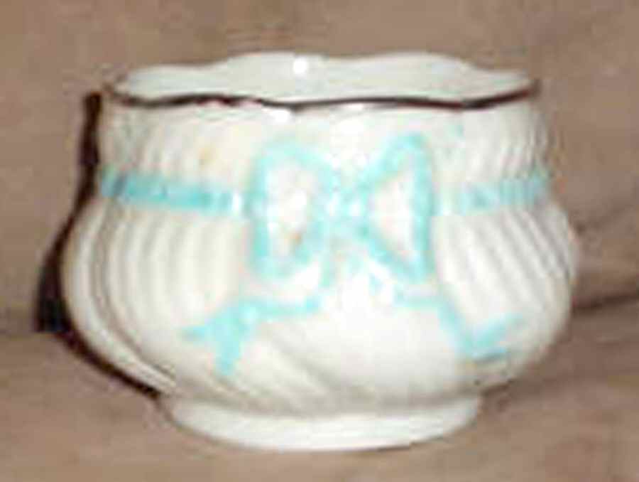 Ribbon Blue Open Sugar Bowl by Belleek Pottery (Ireland)-1