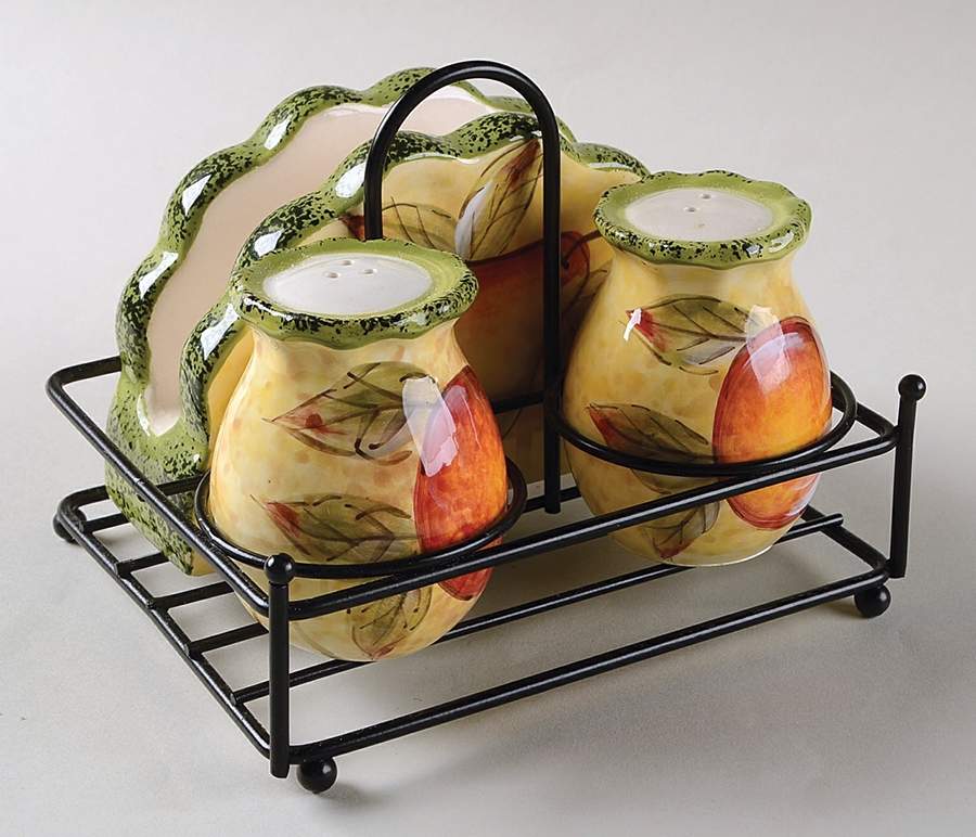 Tuscan Fruit Napkin Holder & Salt&Pepper Set W/ Metal Stand by Baum Brothers-1