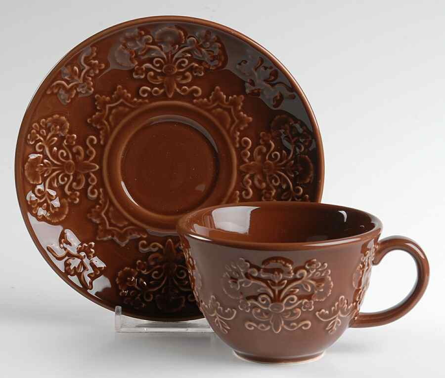 Phoebe Chocolate Flat Cup & Saucer Set by Biltmore for Your Home-1