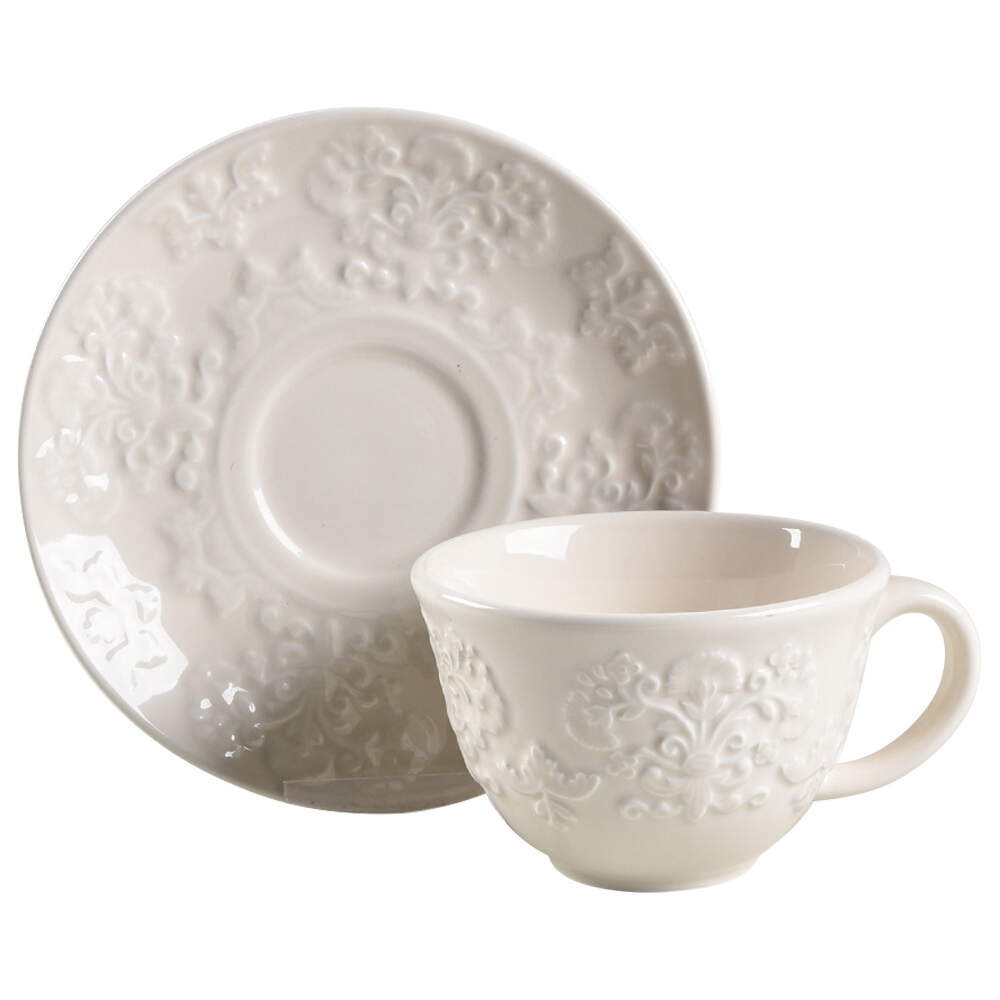 Phoebe Cream Flat Cup & Saucer Set by Biltmore for Your Home-1