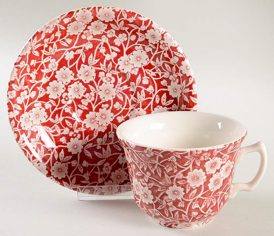 Calico Red Flat Cup & Saucer Set by Burgess & Leigh-1