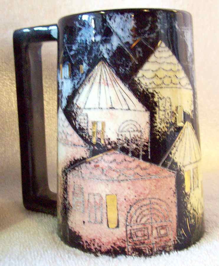 Rooftops Black Mug by Sascha Brastoff-1