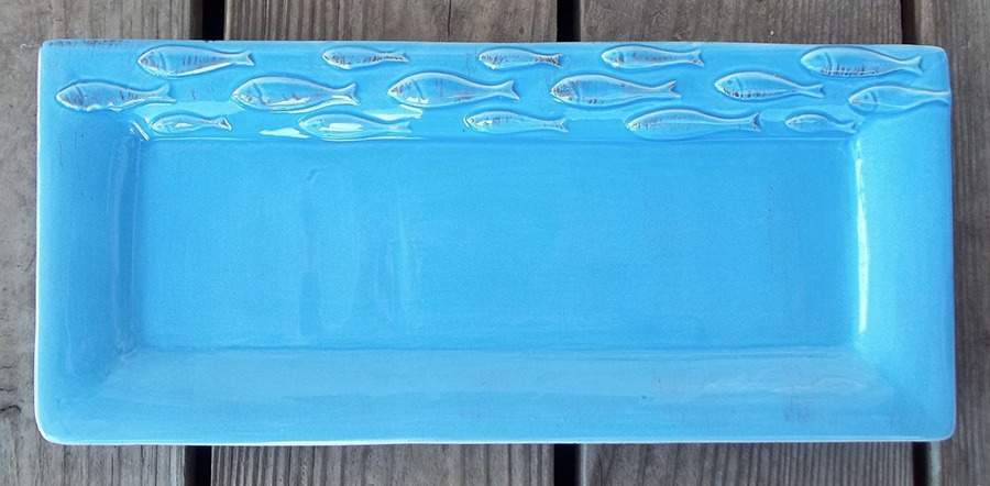 Fish School Collection Blue 14" Rectangular Serving Platter by Baum Brothers-1