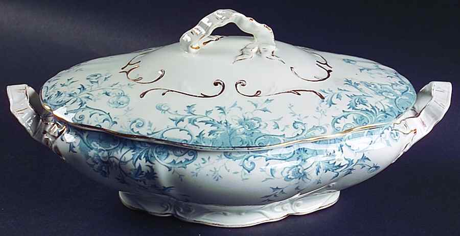 Windflower Gray Blue Oval Covered Vegetable by Burgess & Leigh-1