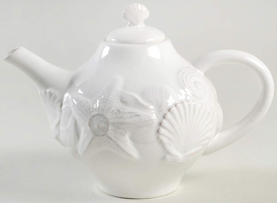 Seahorse and Seashell Menagerie White Teapot & Lid by Blue Sky-1