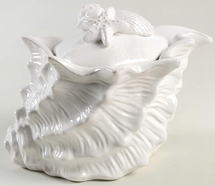 Seahorse and Seashell Menagerie White 5" Storage Jar & Lid by Blue Sky-1