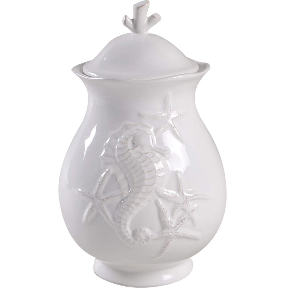 Seahorse and Seashell Menagerie White 6" Storage Jar & Lid by Blue Sky-1