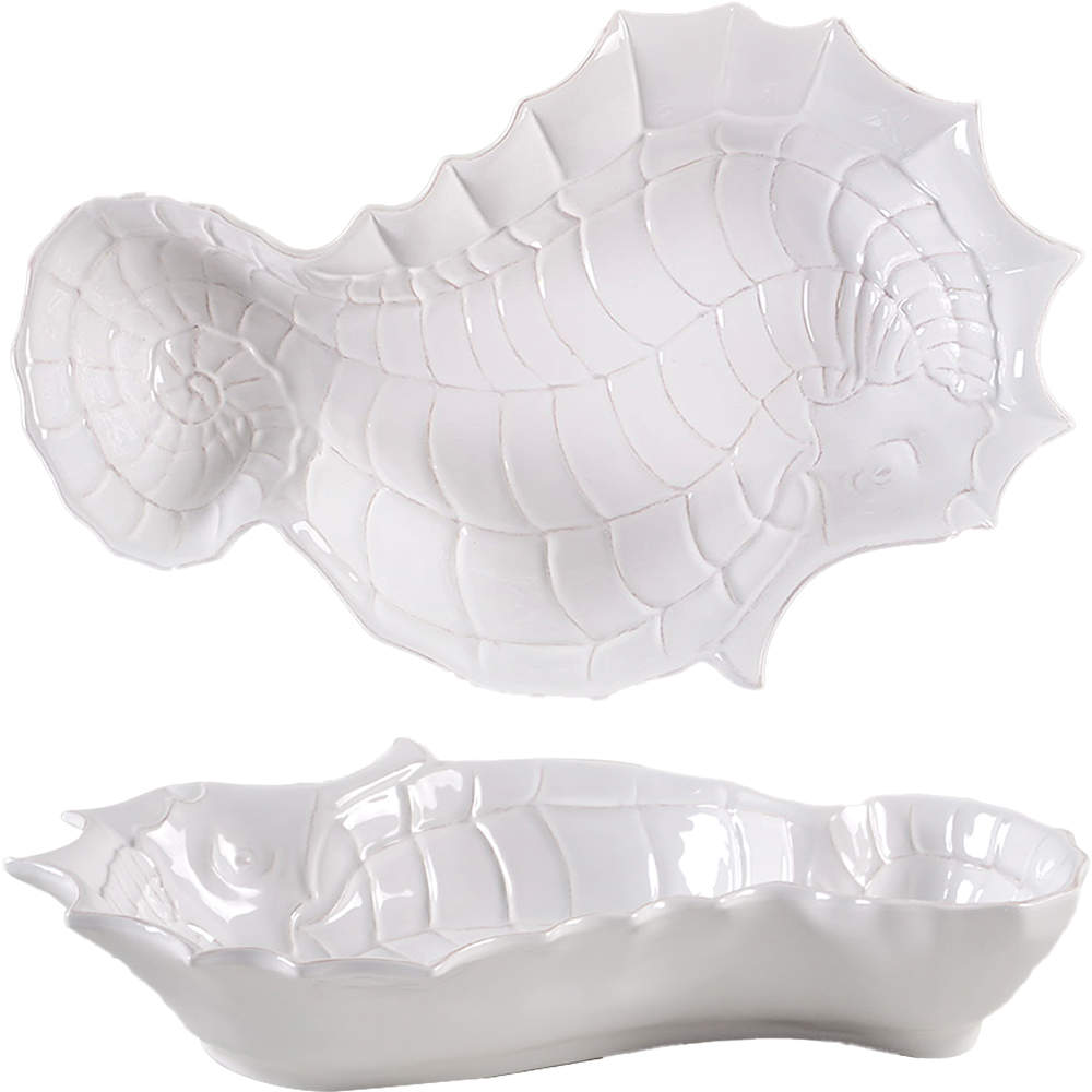 Seahorse and Seashell Menagerie White 14" Figural Serving Bowl by Blue Sky-1