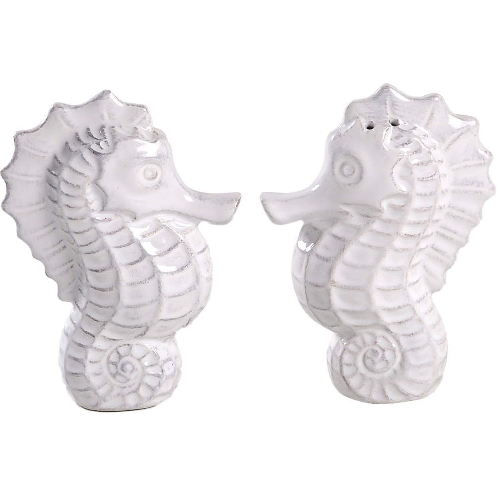 Seahorse and Seashell Menagerie White Figural Salt and Pepper by Blue Sky-1